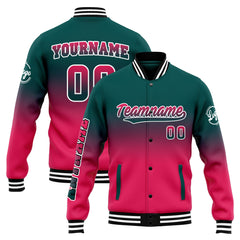 Benutzerdefinierte Verlauf Varsity-Jacke. Letterman-Jacke Dunkelgrün Rosa