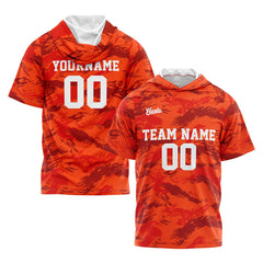 Benutzerdefinierte Orange Kurzarm-Kapuzenpullover für Männer Frauen Hemden mit Kapuzen gedruckt Name Logo