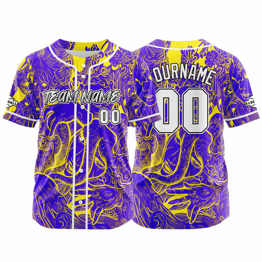Benutzerdefinierte Baseball Jersey Personalisierte Baseball Shirt genäht und Druck Lila&Gelb