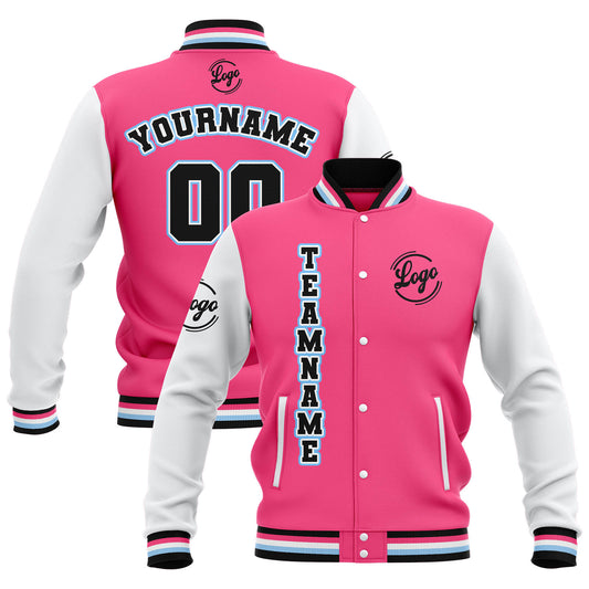 Benutzerdefiniert Rosa Weiß Schwarz Wasserdichte Varsity Jacken Personalisiert genäht Name Nummer Logo zu Letterman Jacken