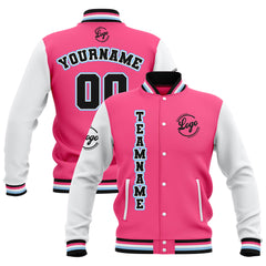 Benutzerdefiniert Rosa Weiß Schwarz Wasserdichte Varsity Jacken Personalisiert genäht Name Nummer Logo zu Letterman Jacken