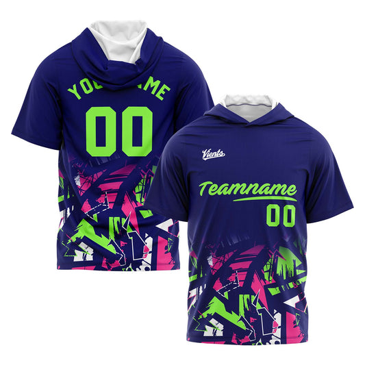 Benutzerdefinierte Marine Grün Kurzarm-Kapuzenpullover für Männer Frauen Hemden mit Kapuzen gedruckt Name Logo