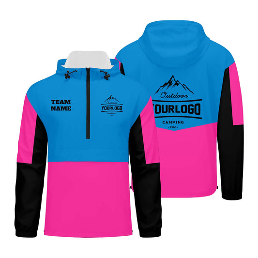 Anpassbare Blau Rosa Schwarz Winddichte Softshell Kapuzenjacke - Vollverschluss, Logo- & Text-Druck