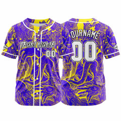 Benutzerdefinierte Baseball Jersey Personalisierte Baseball Shirt genäht und Druck Lila&Gelb