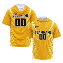 Benutzerdefinierte Orange Neongrün Kurzarm-Kapuzenpullover für Männer Frauen Hemden mit Kapuzen gedruckt Name Logo