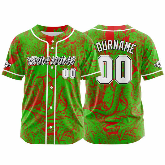 Benutzerdefinierte Baseball Jersey Personalisierte Baseball Shirt genäht und Druck Grün&Rot