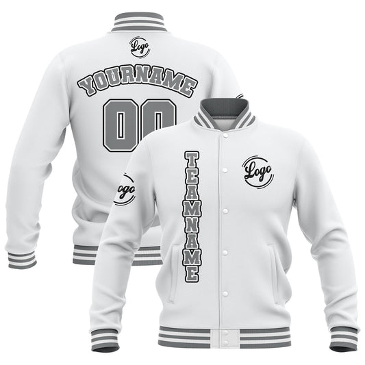Benutzerdefiniert Weiß Grau Wasserdichte Varsity Jacken Personalisiert genäht Name Nummer Logo zu Letterman Jacken