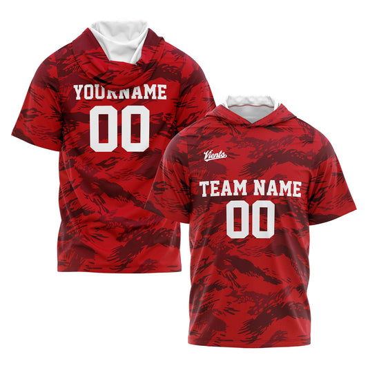 Benutzerdefinierte Rot Kurzarm-Kapuzenpullover für Männer Frauen Hemden mit Kapuzen gedruckt Name Logo