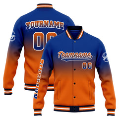 Benutzerdefinierte Verlauf Varsity-Jacke. Letterman-Jacke Royal Orange