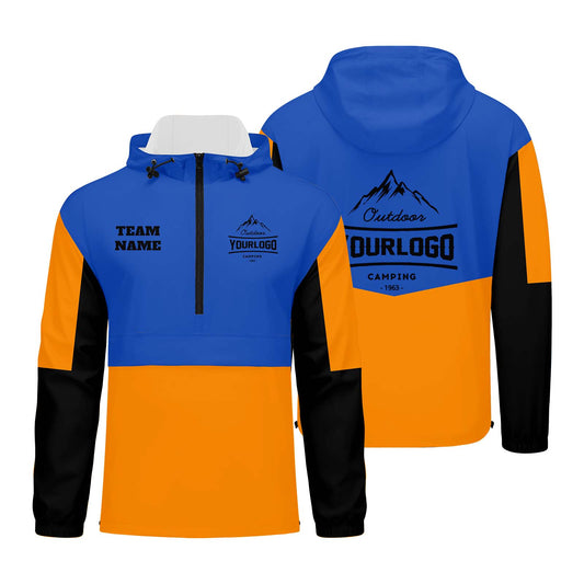 Anpassbare Blau Orange Schwarz Winddichte Softshell Kapuzenjacke - Vollverschluss, Logo- & Text-Druck