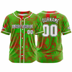 Benutzerdefinierte Baseball Jersey Personalisierte Baseball Shirt genäht und Druck Grün&Rot