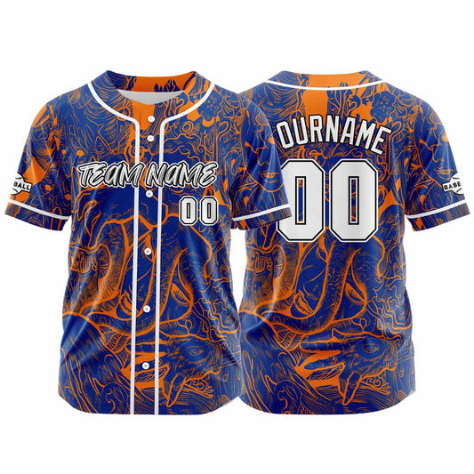 Benutzerdefinierte Baseball Jersey Personalisierte Baseball Shirt genäht und Druck Marine &Orange