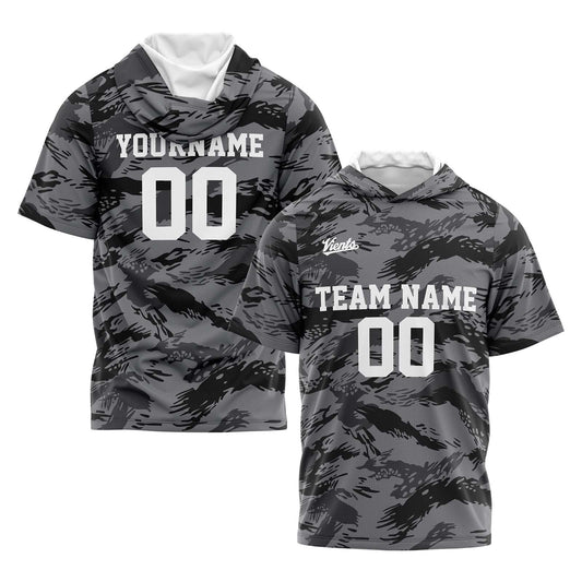 Benutzerdefinierte Grau Kurzarm-Kapuzenpullover für Männer Frauen Hemden mit Kapuzen gedruckt Name Logo