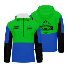 Anpassbare Grün Blau Schwarz Winddichte Softshell Kapuzenjacke - Vollverschluss, Logo- & Text-Druck