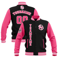 Benutzerdefiniert Schwarz Rosa Weiß Wasserdichte Varsity Jacken Personalisiert genäht Name Nummer Logo zu Letterman Jacken
