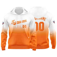 Benutzerdefinierter Verlauf Hoodie für Mann, Frau, Mädchen, Junge. Drucken Sie Ihr Logo, Ihren Namen und Ihre Nummer Weiß Orange