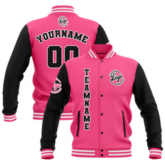 Benutzerdefiniert Schwarz Rosa Weiß Wasserdichte Varsity Jacken Personalisiert genäht Name Nummer Logo zu Letterman Jacken