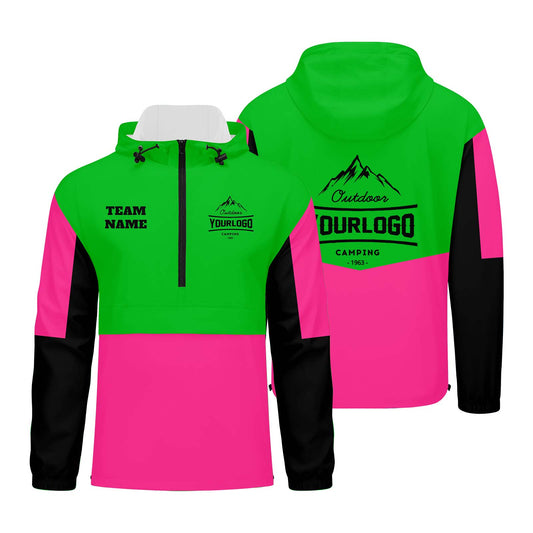 Anpassbare Grün Rosa Schwarz Winddichte Softshell Kapuzenjacke - Vollverschluss, Logo- & Text-Druck