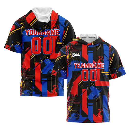 Benutzerdefinierte Rot Königlich Kurzarm-Kapuzenpullover für Männer Frauen Hemden mit Kapuzen gedruckt Name Logo