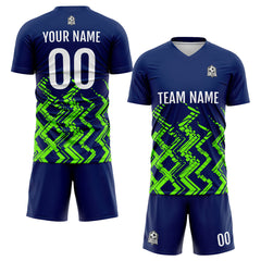 Benutzerdefinierte Marine Neon Grün Fußball Trikots für Männer Frauen Personalisierte Fußball Uniformen für Erwachsene und Kind