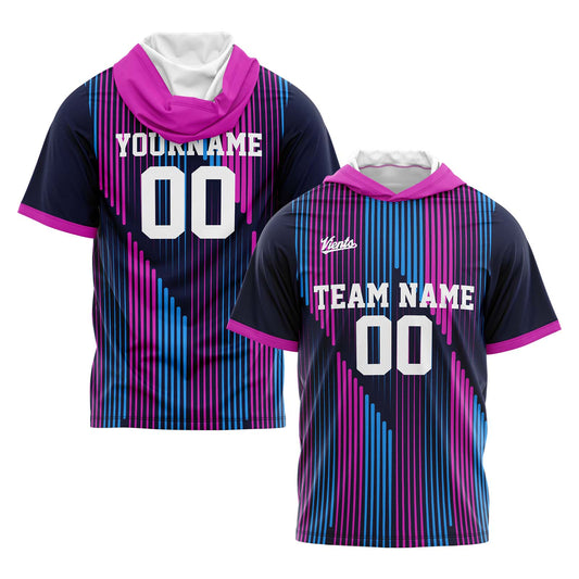 Benutzerdefinierte Marine Rosa Kurzarm-Kapuzenpullover für Männer Frauen Hemden mit Kapuzen gedruckt Name Logo