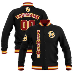 Benutzerdefiniert Schwarz Rot Gelb Wasserdichte Varsity Jacken Personalisiert genäht Name Nummer Logo zu Letterman Jacken