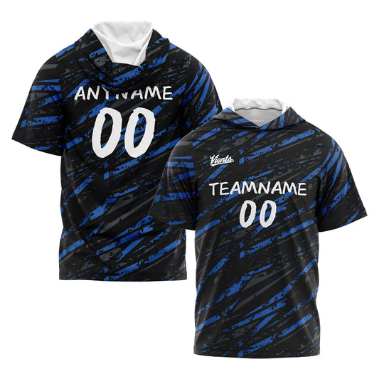 Benutzerdefinierte Schwarz Blau Kurzarm-Kapuzenpullover für Männer Frauen Hemden mit Kapuzen gedruckt Name Logo