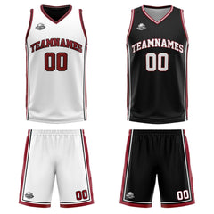 Benutzerdefinierte Weiß Schwarz Rot Reversible Basketball Jersey Personalisierte Print Name Nummer Logo