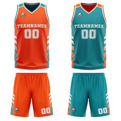 Benutzerdefinierte Orange Teal Weiß Reversible Basketball Jersey Personalisierte Print Name Nummer Logo