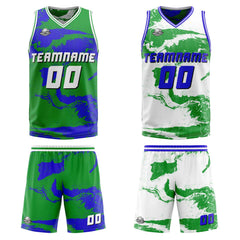 Benutzerdefinierte Grün Blau Reversible Basketball Jersey Personalisierte Print Name Nummer Logo