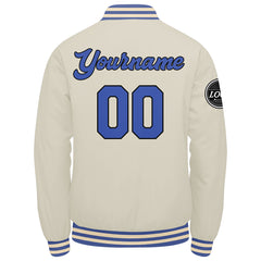 Benutzerdefinierte Verlauf Varsity-Jacke. Letterman-Jacke Creme Blau