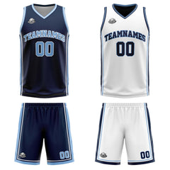 Benutzerdefinierte Marine Weiß Hellblau Reversible Basketball Jersey Personalisierte Print Name Nummer Logo