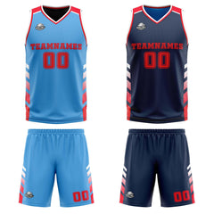 Benutzerdefinierte Hellblau Marineblau Rot Reversible Basketball Jersey Personalisierte Print Name Nummer Logo