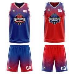 Benutzerdefinierte Blau Rot Reversible Basketball Jersey Personalisierte Print Name Nummer Logo
