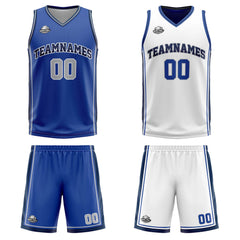 Benutzerdefinierte Blau Weiß Grau Reversible Basketball Jersey Personalisierte Print Name Nummer Logo