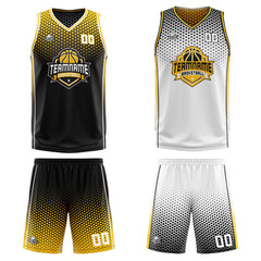 Benutzerdefinierte Schwarz Gelb Weiß Reversible Basketball Jersey Personalisierte Print Name Nummer Logo