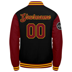 Benutzerdefinierte Verlauf Varsity-Jacke. Letterman-Jacke Karminrot Schwarz Gelb