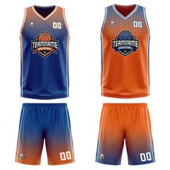 Benutzerdefinierte Blau Orange Weiß Reversible Basketball Jersey Personalisierte Print Name Nummer Logo