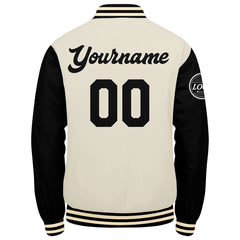 Benutzerdefinierte Verlauf Varsity-Jacke. Letterman-Jacke Schwarz Creme
