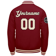 Benutzerdefinierte Verlauf Varsity-Jacke. Letterman-Jacke Karminrot Creme