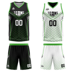 Benutzerdefinierte Schwarz Grün Reversible Basketball Jersey Personalisierte Print Name Nummer Logo