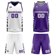 Benutzerdefinierte Weiß Violett Schwarz Reversible Basketball Jersey Personalisierte Print Name Nummer Logo