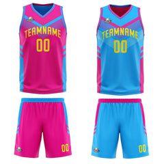Benutzerdefinierte Rosa Hellblau Reversible Basketball Jersey Personalisierte Print Name Nummer Logo