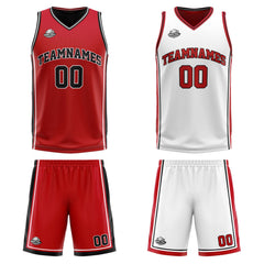 Benutzerdefinierte Rot Weiß Schwarz Reversible Basketball Jersey Personalisierte Print Name Nummer Logo