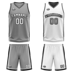 Benutzerdefinierte Grau Weiß Schwarz Reversible Basketball Jersey Personalisierte Print Name Nummer Logo