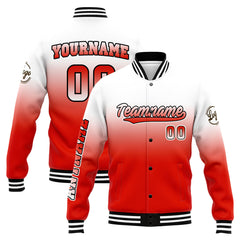 Benutzerdefinierte Verlauf Varsity-Jacke. Letterman-Jacke Weiß Rot