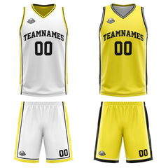 Benutzerdefinierte Weiß Gelb Schwarz Reversible Basketball Jersey Personalisierte Print Name Nummer Logo