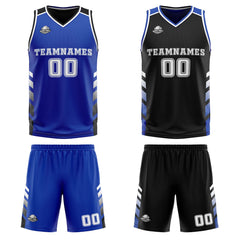 Benutzerdefinierte Blau Schwarz Weiß Reversible Basketball Jersey Personalisierte Print Name Nummer Logo