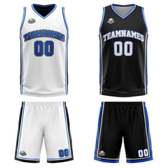 Benutzerdefinierte Weiß Schwarz Royal Reversible Basketball Jersey Personalisierte Print Name Nummer Logo