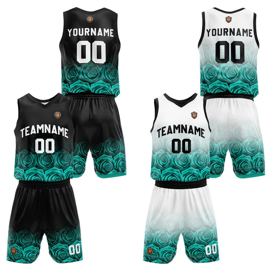 Benutzerdefinierte Rosengrün Reversible Basketball Jersey Personalisierte Name Nummernlogo drucken